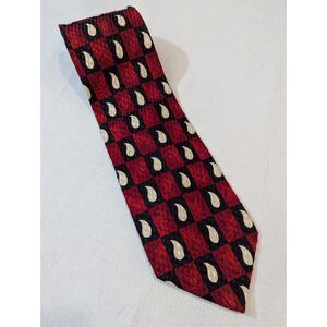 PAVONE Italy 100% Silk Tie Red Black Check Paisley Mens Necktie